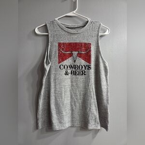 Emery Rose Gray Sleeveless Cowboys & Beer Tank Top